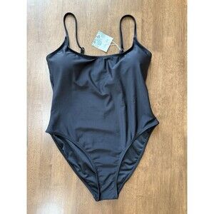 B2prity Black One Piece Swimsuit Adjustable Strap Scoop Neck Lined Stretch Sz L